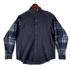 Vintage Banjo Button Down Shirt Men's XL Black Plaid Western Cotton L/S MADE USA